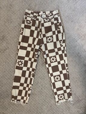 EUC PacSun Eco Flower Checkerboard High Waisted Straight Leg Jeans - Size 26